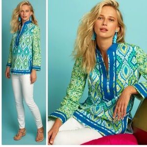 NICOBLU NICOBAR TUNIC IN JUNGLE GREEN IKAT SIZE SMALL